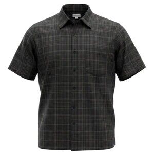 Haggar camp collar short sleeve button shirt black plaid Large